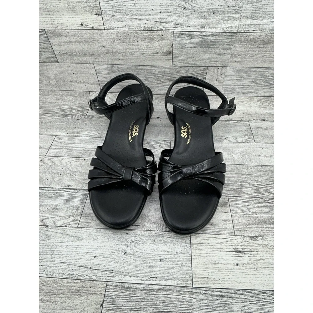 SAS Shoes Womens Size 8.5M Black Leather Tripad Comfort Sandals Made USA Buckle‎